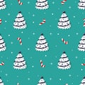 Christmas trees with sugar striped candies seamless vector pattern. Vintage Winter holiday texture for holiday packaging, banners Royalty Free Stock Photo